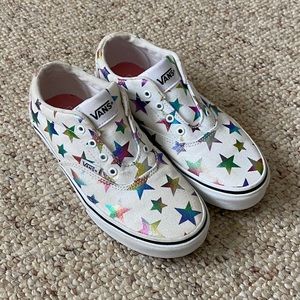 Vans White Canvas Doheny Stars Skate Shoes Missy Size 2.5 Lace Up Sneakers